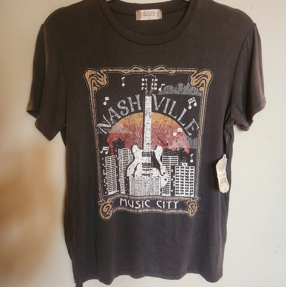 NWT Altar'd State Nashville Music City Graphic Tee Washed Black Size S